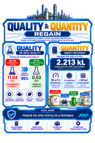 Infografik Quality dan Quantity REGAIN: kualitas produk dan gasoline off-spec yang direcovery.